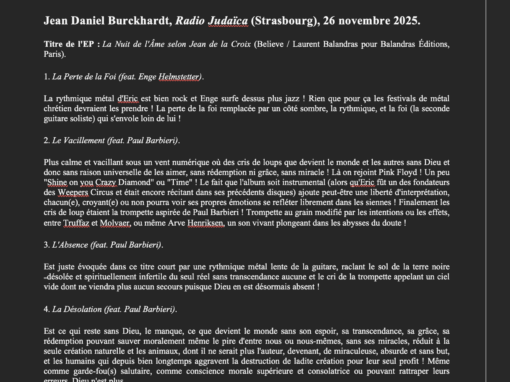 Jean Daniel Burckhardt, Radio Judaïca (Strasbourg), 26 novembre 2025.